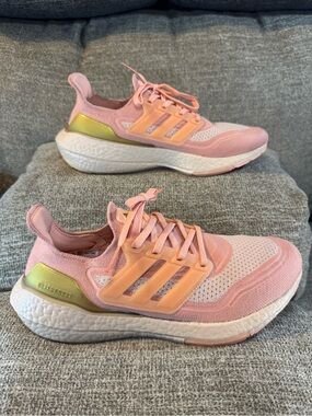 Adidas Pink UltraBoost 21 Running Shoes with Gold Heel Size 10